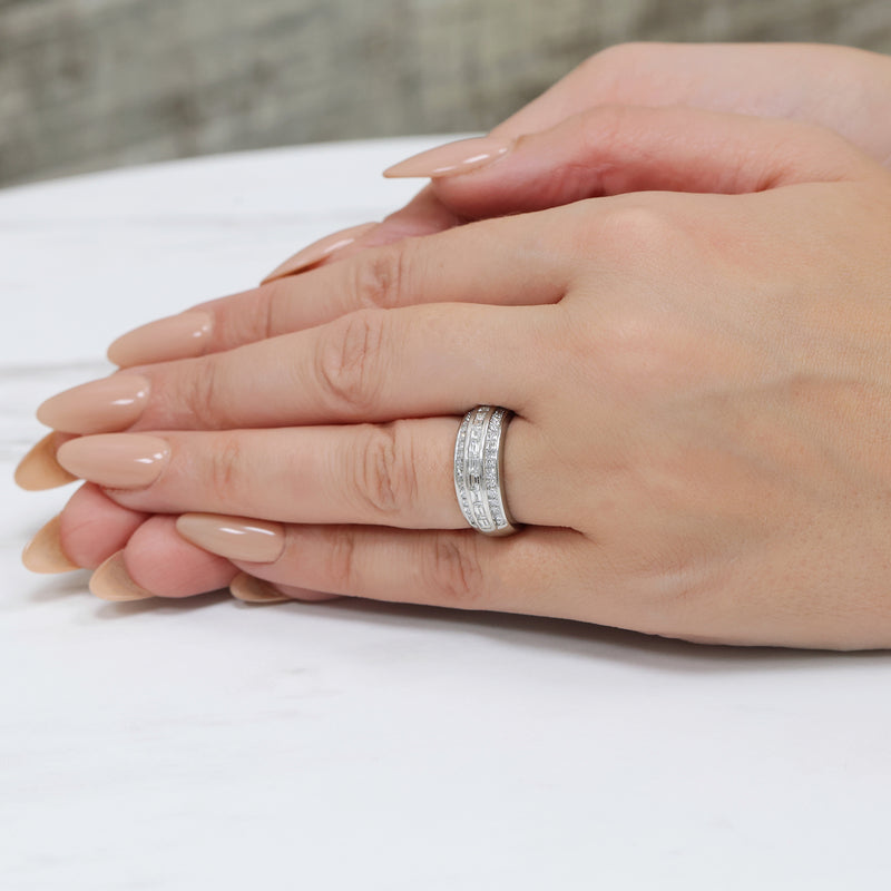 Berry's Platinum Baguette And Princess Cut Diamond Three Row Dress Ring - Berry's Jewellers