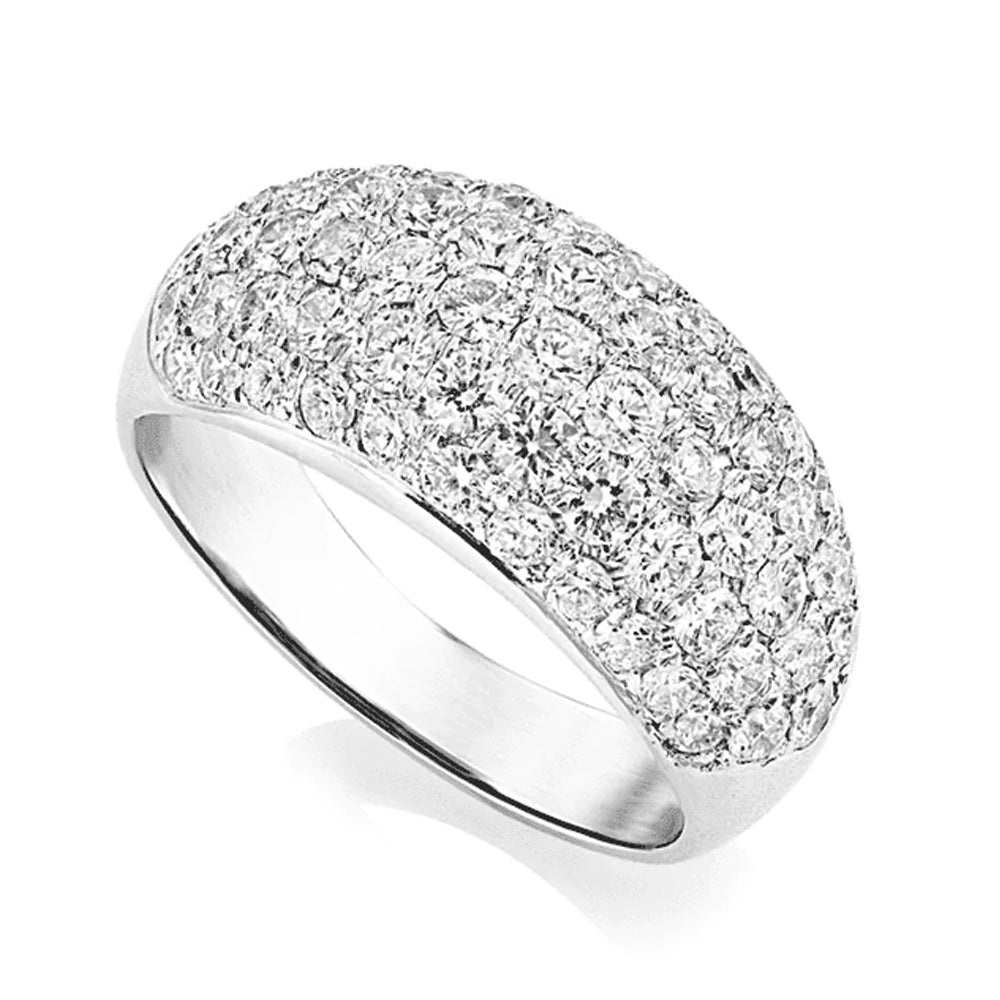 Platinum Round Brilliant Cut Diamond Domed Pave Set Dress Ring