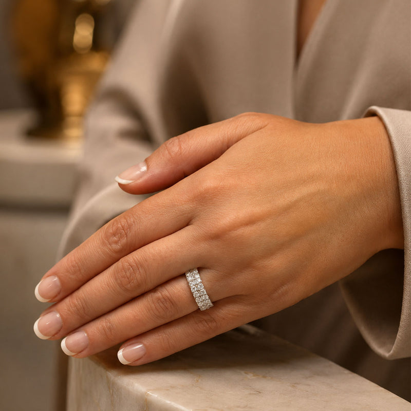 Platinum Round Brilliant Cut Diamond Two Row Half Eternity Ring