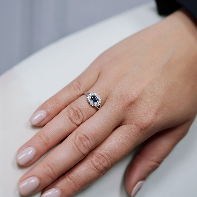 Berry's 18ct White Gold Blue Sapphire and Brilliant Cut Diamond Rub Over Cluster Ring - Berry's Jewellers