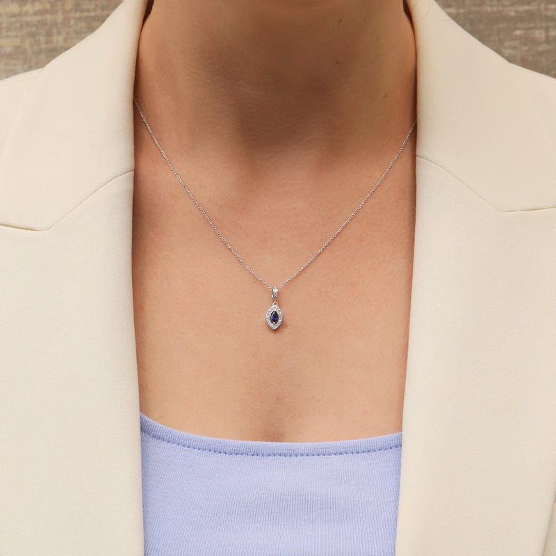Berry's 18ct White Gold Marquise Cut Sapphire And Diamond Pendant - Berry's Jewellers