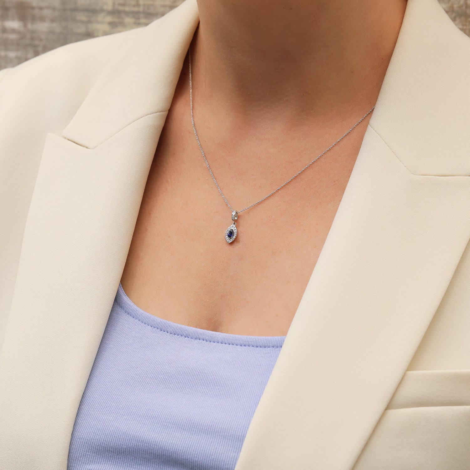 Berry's 18ct White Gold Marquise Cut Sapphire And Diamond Pendant - Berry's Jewellers