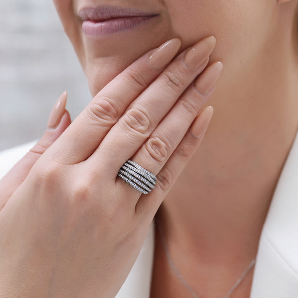 Berry's 18ct White Gold Pave Diamond Set Open Five Row Fancy Ring - Berry's Jewellers