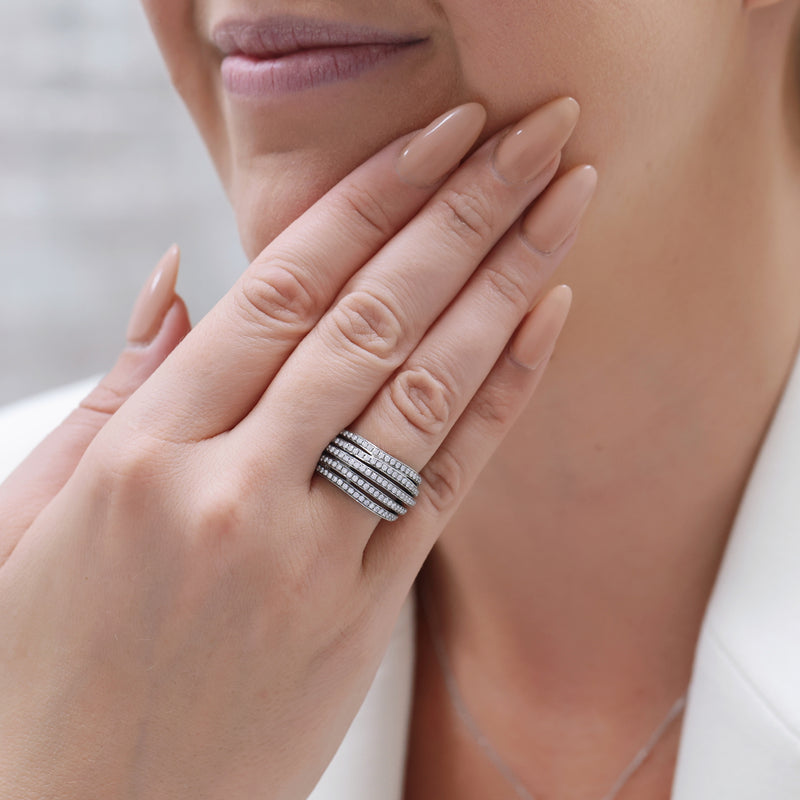 Berry's 18ct White Gold Pave Diamond Set Open Five Row Fancy Ring - Berry's Jewellers