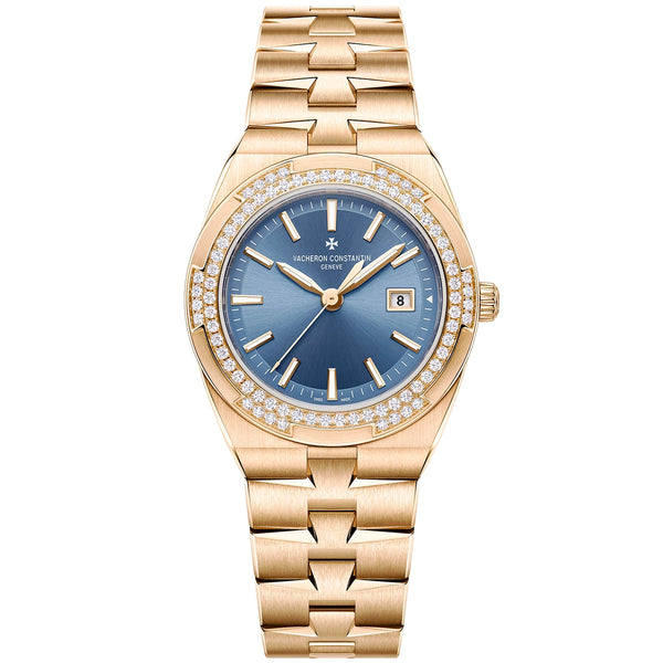 Vacheron Constantin Overseas Quartz 33mm 18ct Pink Gold Blue Dial Diamond Set Watch - Berry's Jewellers