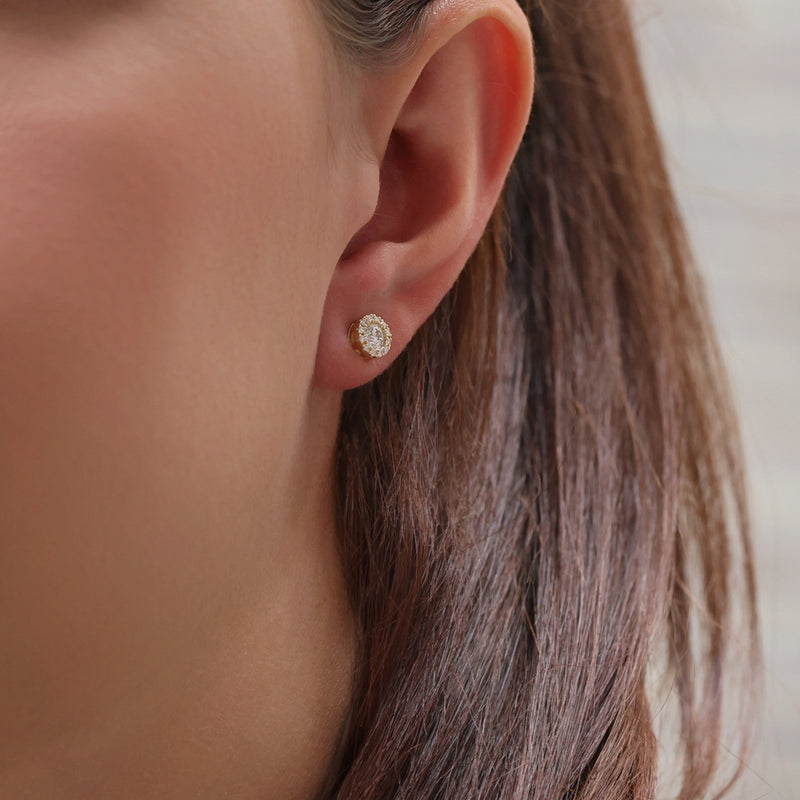 Berry's 18ct Yellow Gold Round Brilliant Cut Halo Stud Earrings - Berry's Jewellers