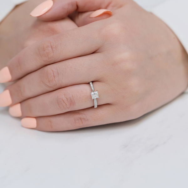 Berry's Platinum GIA Princess Cut Diamond Ring With Round Brilliant Cut Diamond Set Shoulders - Berry's Jewellers