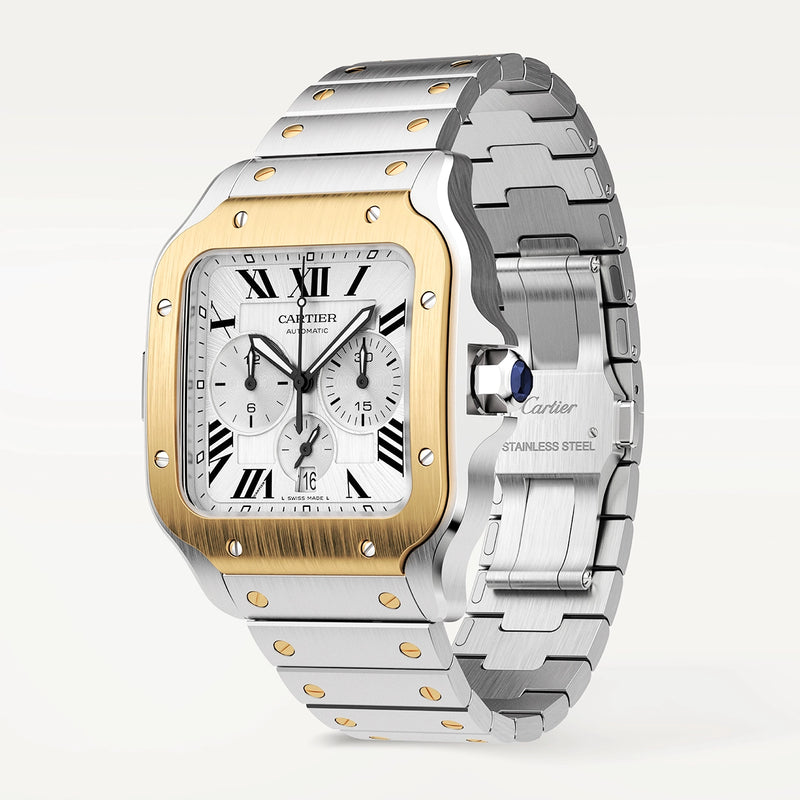 Cartier Santos de Cartier XL Chronograph Two-Tone Silver Dial Watch - Berry's Jewellers