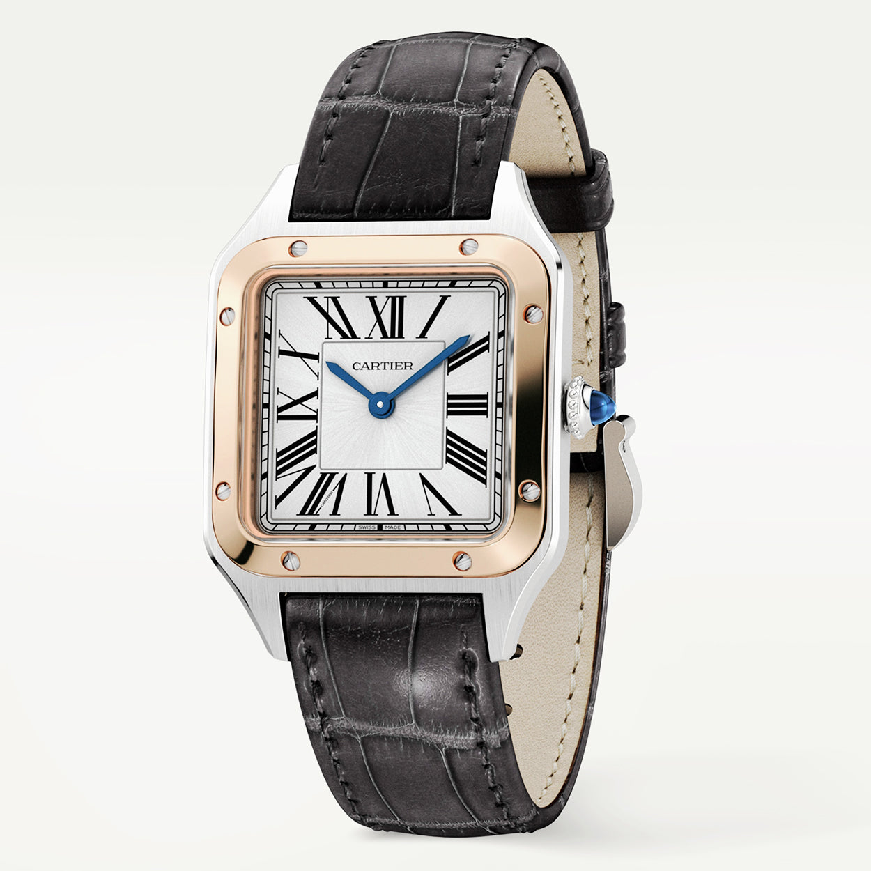 Santos Dumont Small & 18ct Pink Gold Steel Strap Watch