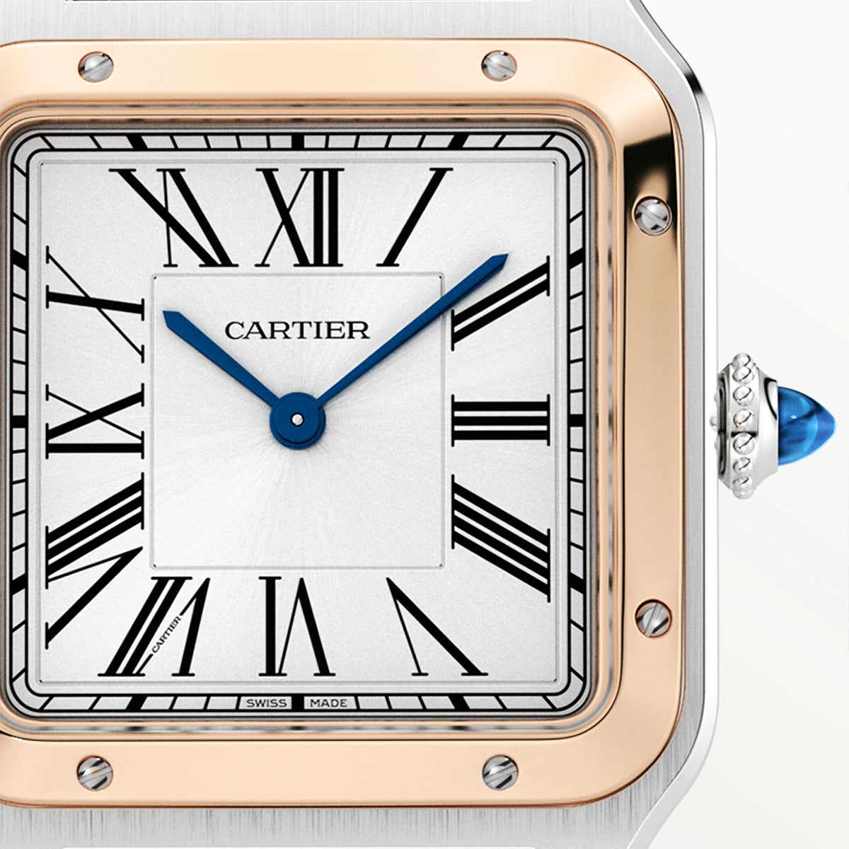 Cartier Santos-Dumont Large & 18ct Pink Gold Steel Leather Strap Watch - Berry's Jewellers