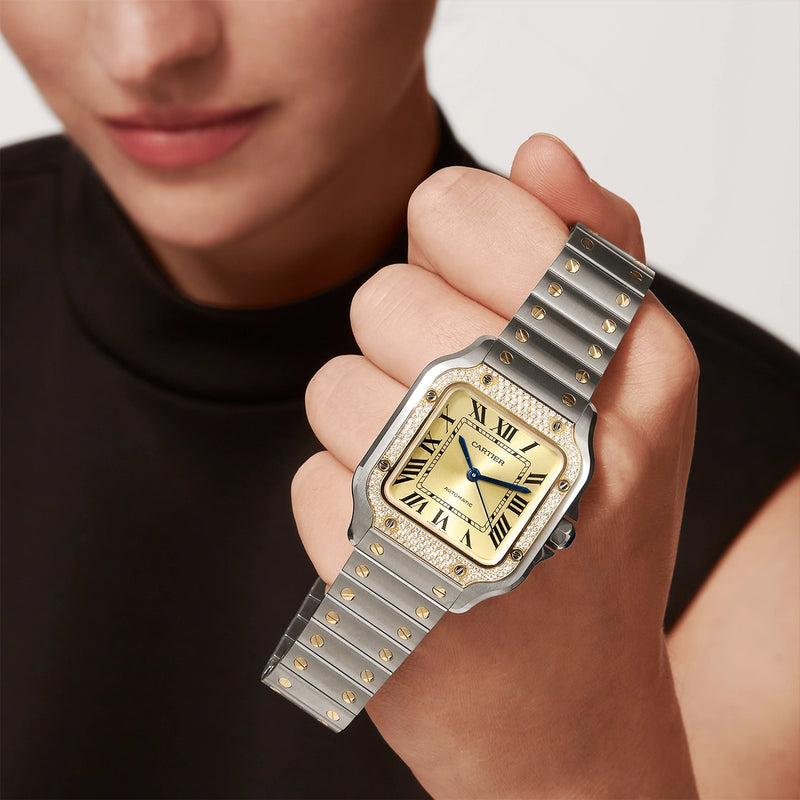 Cartier Santos de Cartier Medium Two-Tone Diamond Set Bezel Watch - Berry's Jewellers