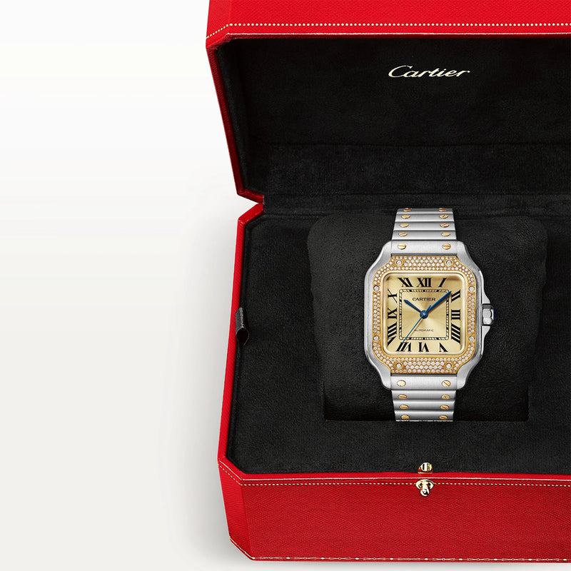 Cartier Santos de Cartier Medium Two-Tone Diamond Set Bezel Watch - Berry's Jewellers