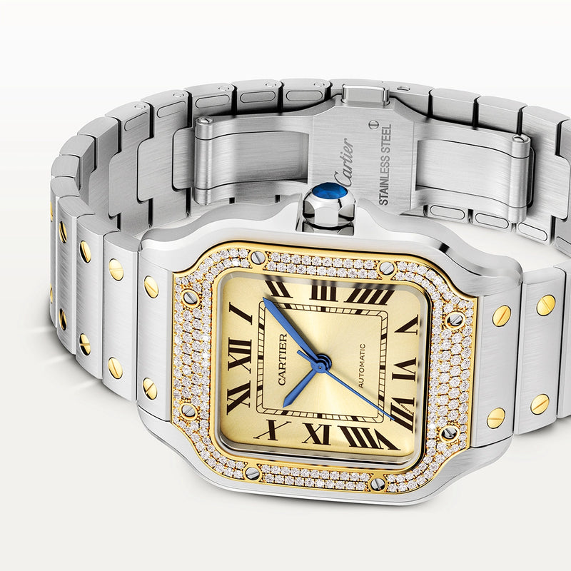 Cartier Santos de Cartier Medium Two-Tone Diamond Set Bezel Watch - Berry's Jewellers