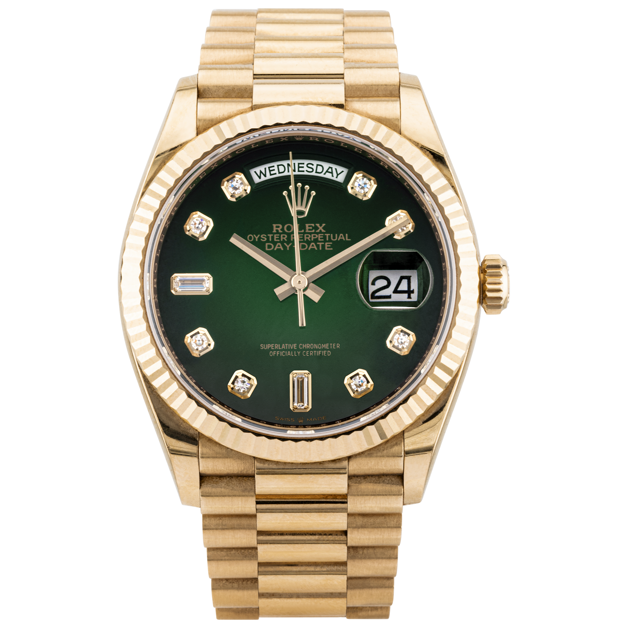 Rolex Day-Date 36mm 18ct Yellow Gold Green Ombre Dial Watch (2020) 128238
