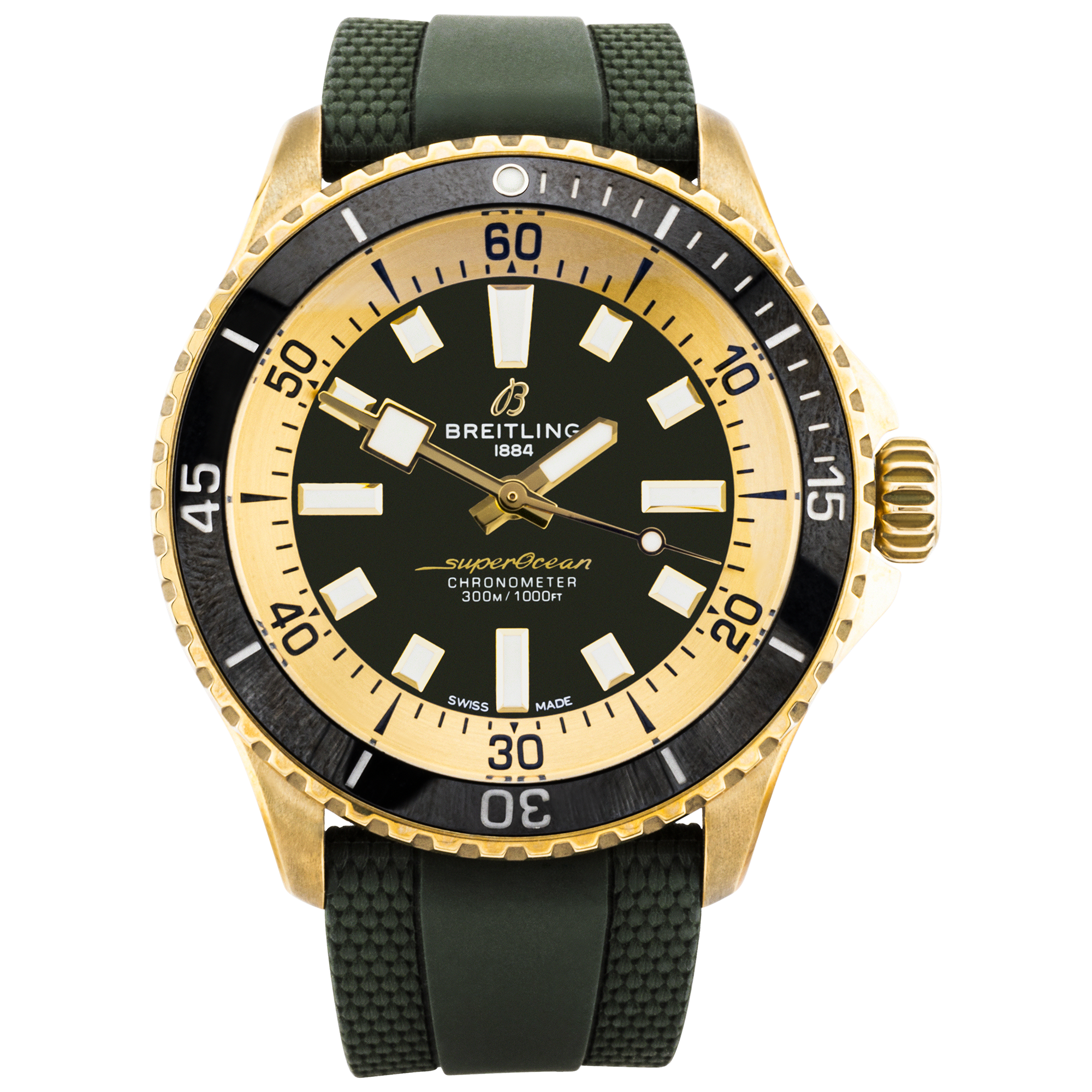 Breitling Superocean Bronze 44mm Green Dial Rubber Strap Watch
