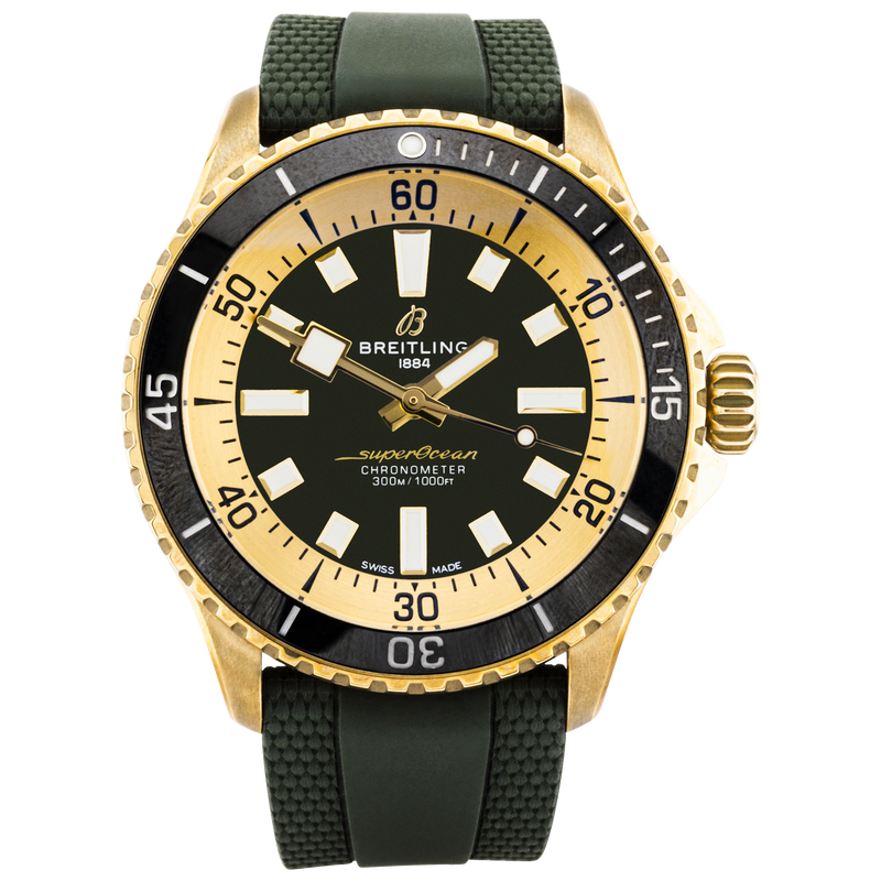 Breitling Superocean Bronze 44mm Green Dial Rubber Strap Watch