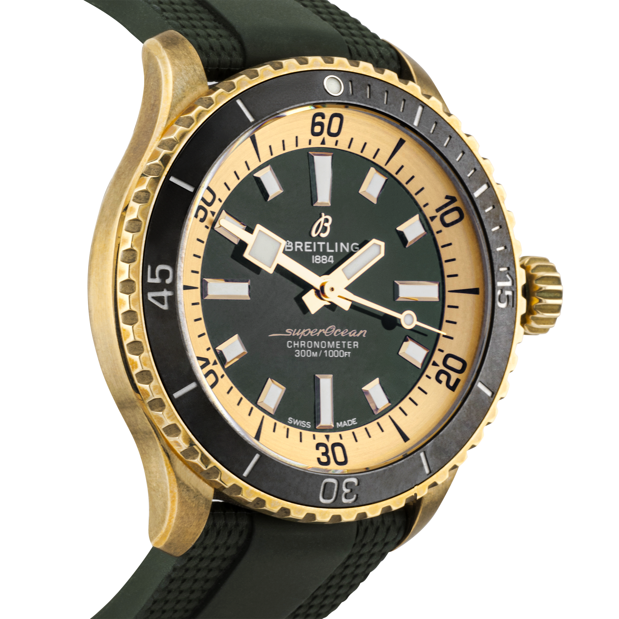 Breitling Superocean Bronze 44mm Green Dial Rubber Strap Watch