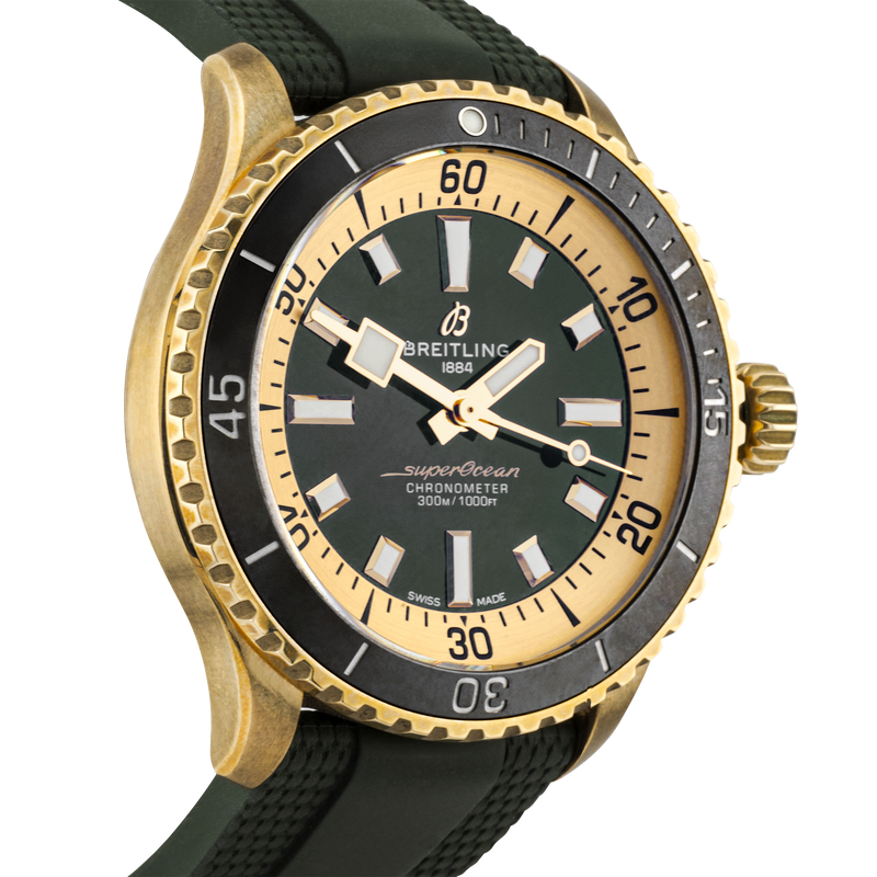 Breitling Superocean Bronze 44mm Green Dial Rubber Strap Watch