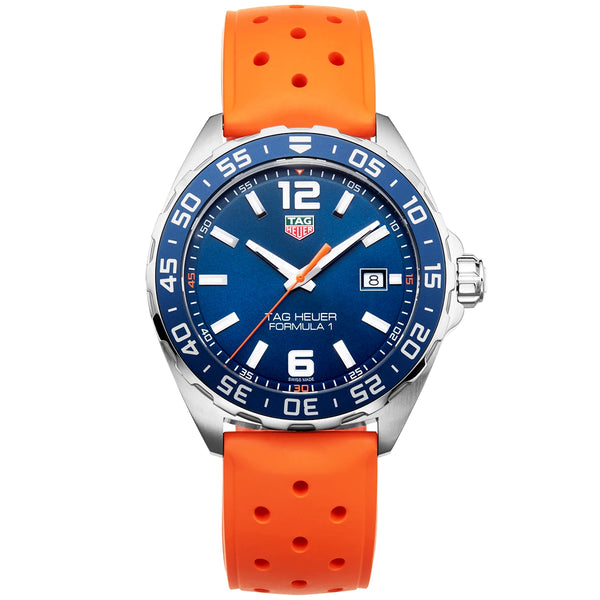 TAG Heuer Formula 1 43mm Blue Dial Men's Orange Rubber Strap Watch - Berry's Jewellers