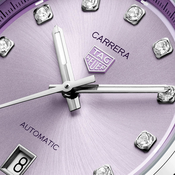 TAG Heuer Carrera Date 36mm Lavender Purple Diamond Dial Ladies Watch - Berry's Jewellers