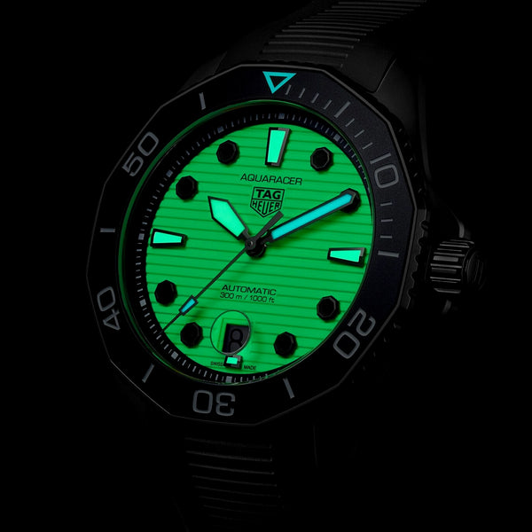 TAG Heuer Aquaracer Nightdiver 43mm Ceramic Bezel Mens Automatic Strap Watch - Berry's Jewellers