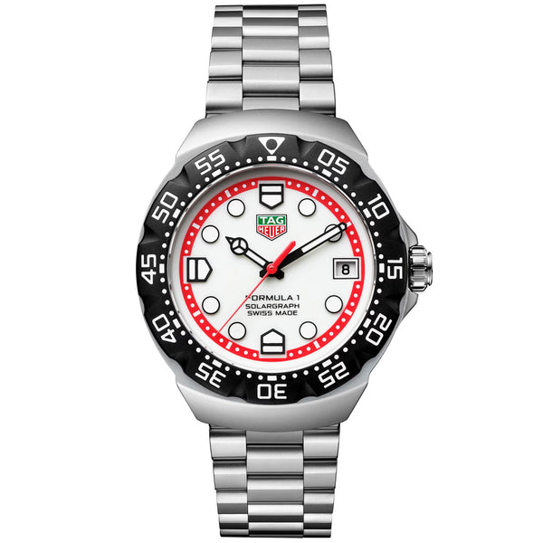 TAG Heuer Formula 1 Solargraph 38mm White Dial Mens Bracelet Watch - Berry's Jewellers