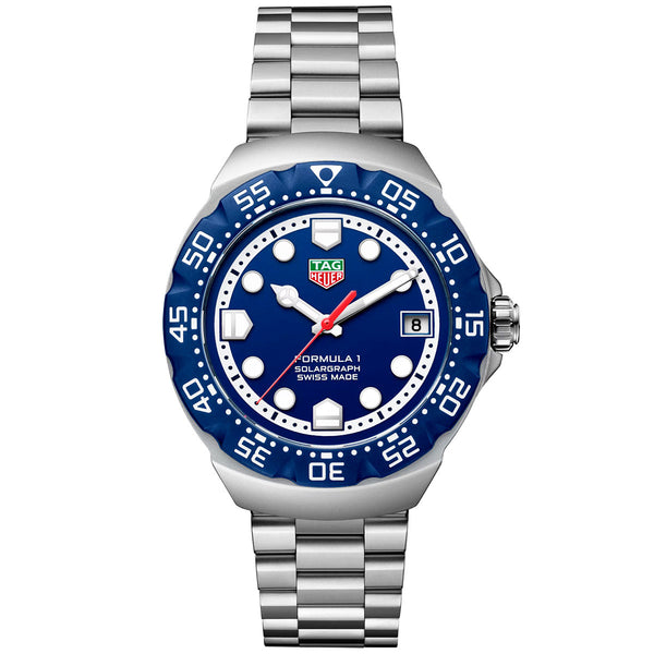 TAG Heuer Formula 1 Solargraph 38mm Blue Dial Mens Bracelet Watch - Berry's Jewellers
