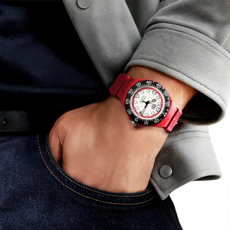 TAG Heuer Formula 1 Solargraph 38mm White Dial Red Polylight Watch - Berry's Jewellers