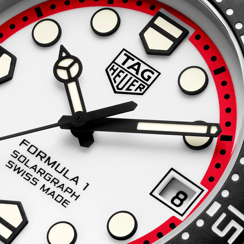 TAG Heuer Formula 1 Solargraph 38mm White Dial Red Polylight Watch - Berry's Jewellers