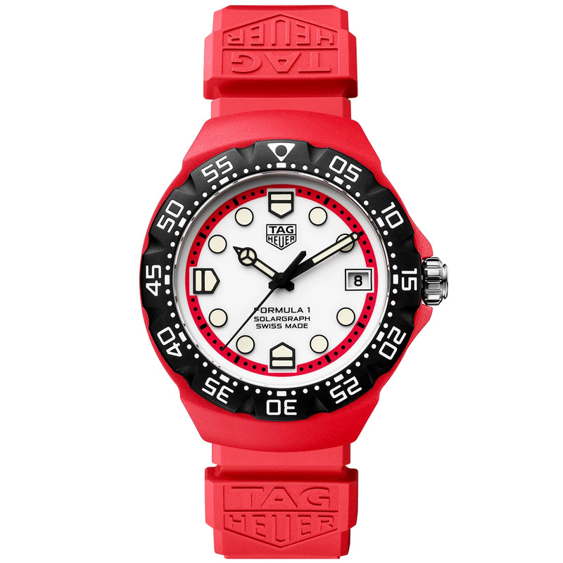 TAG Heuer Formula 1 Solargraph 38mm White Dial Red Polylight Watch - Berry's Jewellers