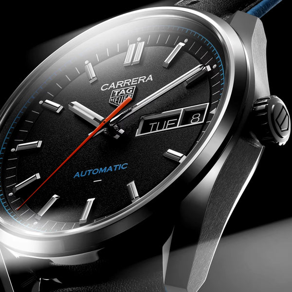 TAG Heuer Carrera Day-Date 41mm Black Dial Automatic Strap Watch - Berry's Jewellers