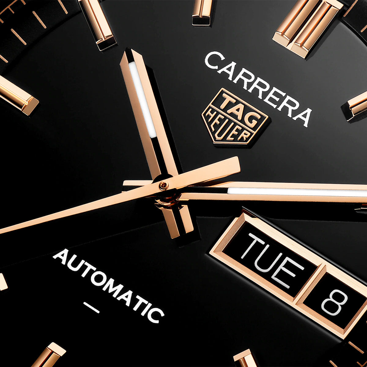 TAG Heuer Carrera Day-Date 41mm Black/Rose Dial Automatic Bracelet Watch - Berry's Jewellers