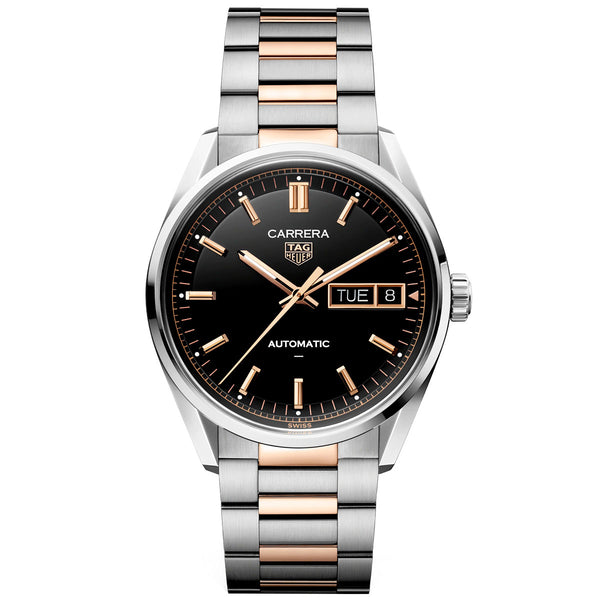 TAG Heuer Carrera Day-Date 41mm Two-Tone Black Dial Automatic Bracelet Watch - Berry's Jewellers