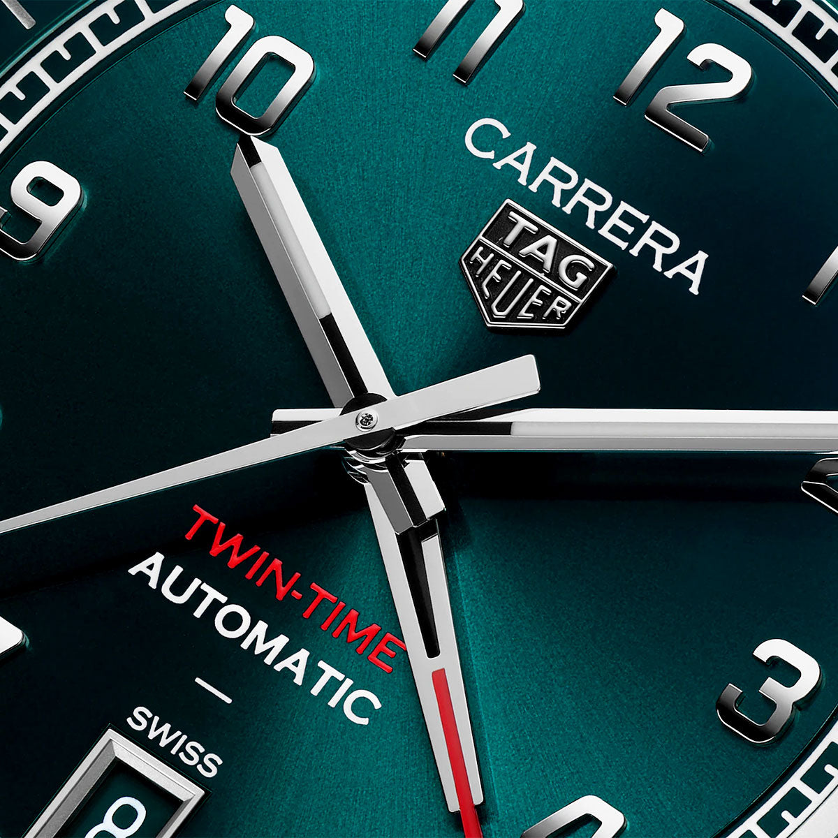 TAG Heuer Carrera Date Twin-Time 41mm Teal Green Dial Bracelet Watch - Berry's Jewellers
