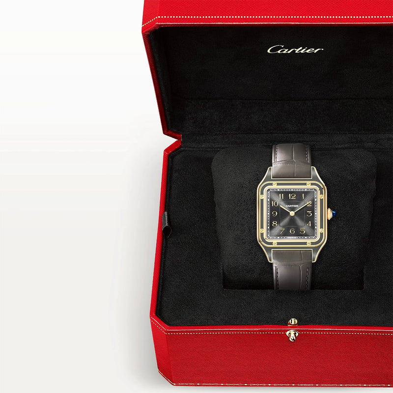 Cartier Santos-Dumont Large 18ct Yellow Gold Grey Lacquer Watch - Berry's Jewellers