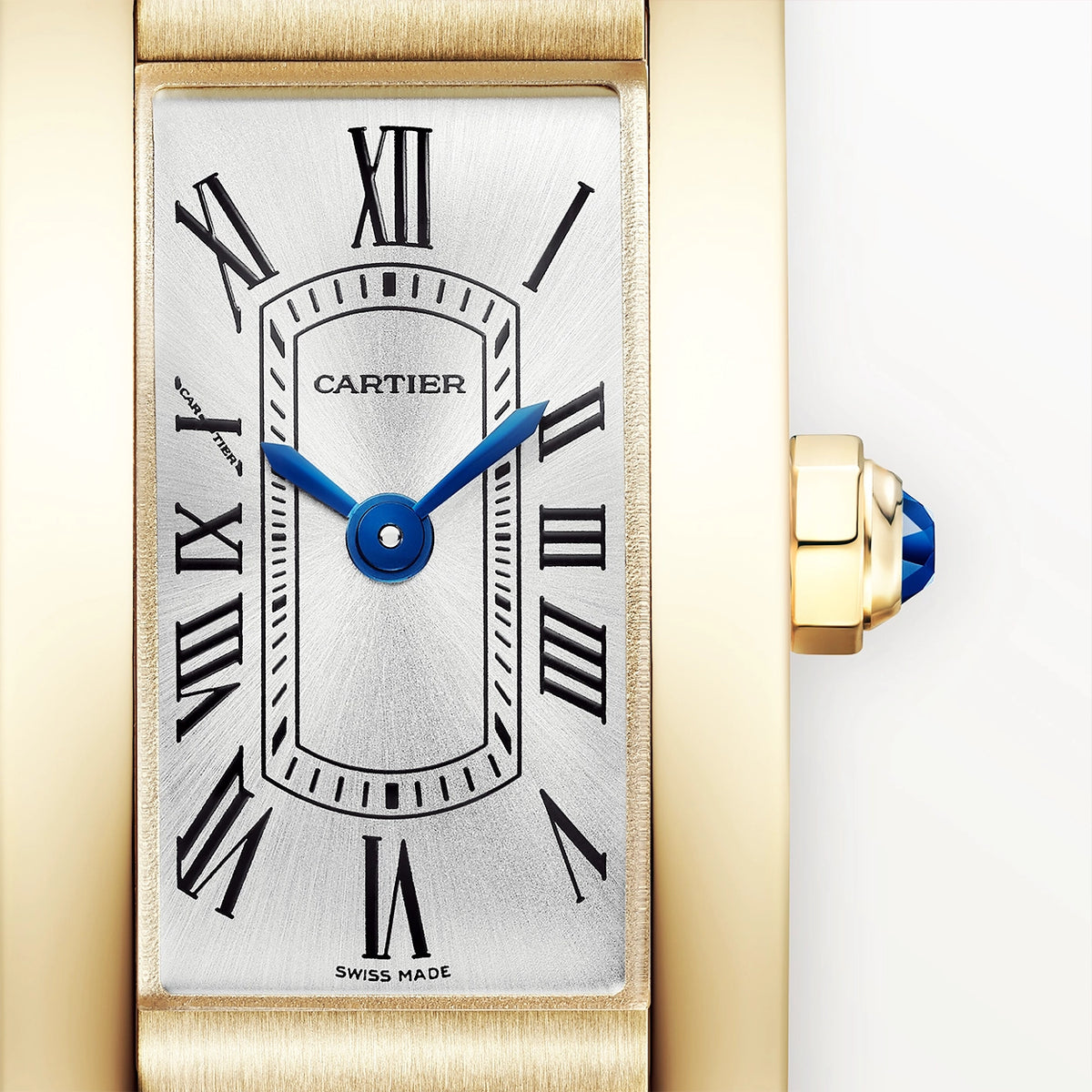 Cartier Tank Américaine Mini 18ct Yellow Gold Silver Dial Ladies Strap Watch - Berry's Jewellers