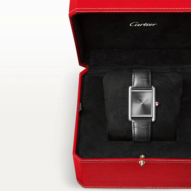 Cartier Tank Louis Cartier Large Platinum Sunray Grey Dial Strap Watch - Berry's Jewellers