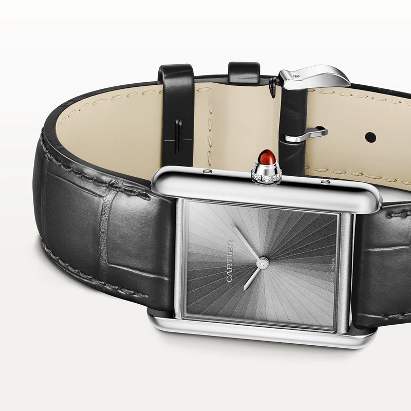 Cartier Tank Louis Cartier Large Platinum Sunray Grey Dial Strap Watch - Berry's Jewellers