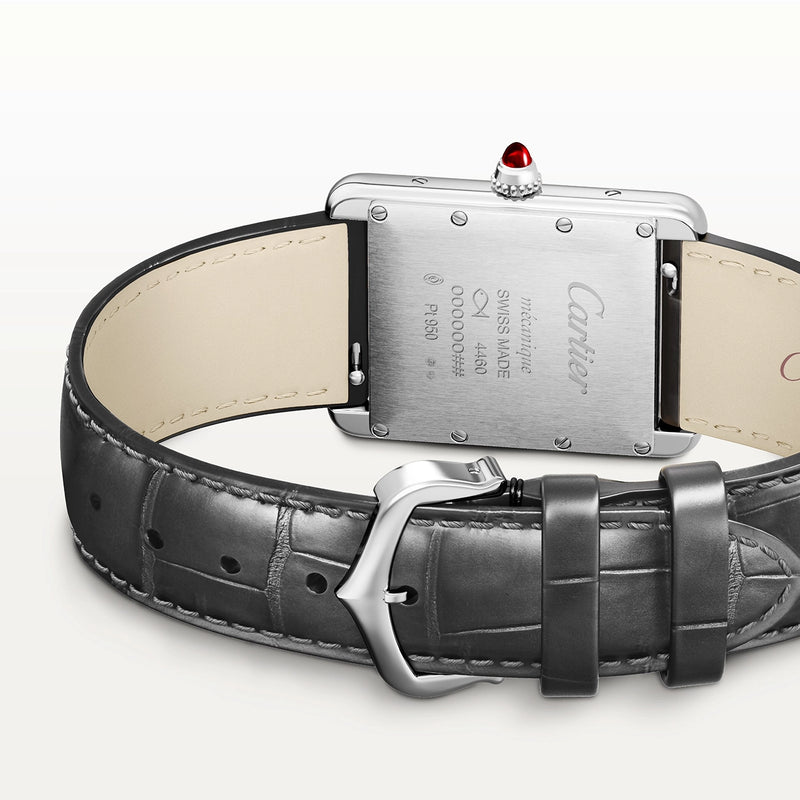 Cartier Tank Louis Cartier Large Platinum Sunray Grey Dial Strap Watch - Berry's Jewellers