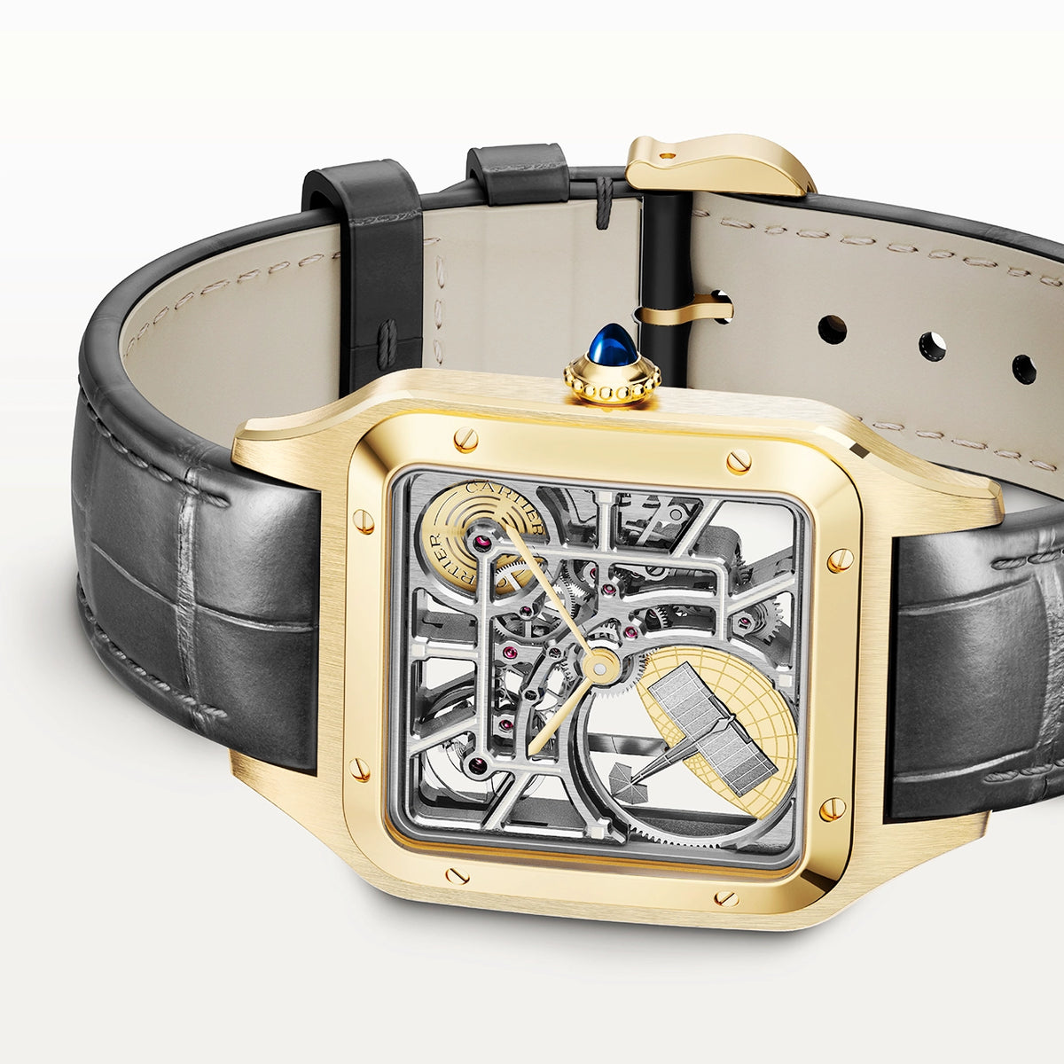 Cartier Santos-Dumont Large 18ct Yellow Gold Skeleton Dial Automatic Watch - Berry's Jewellers