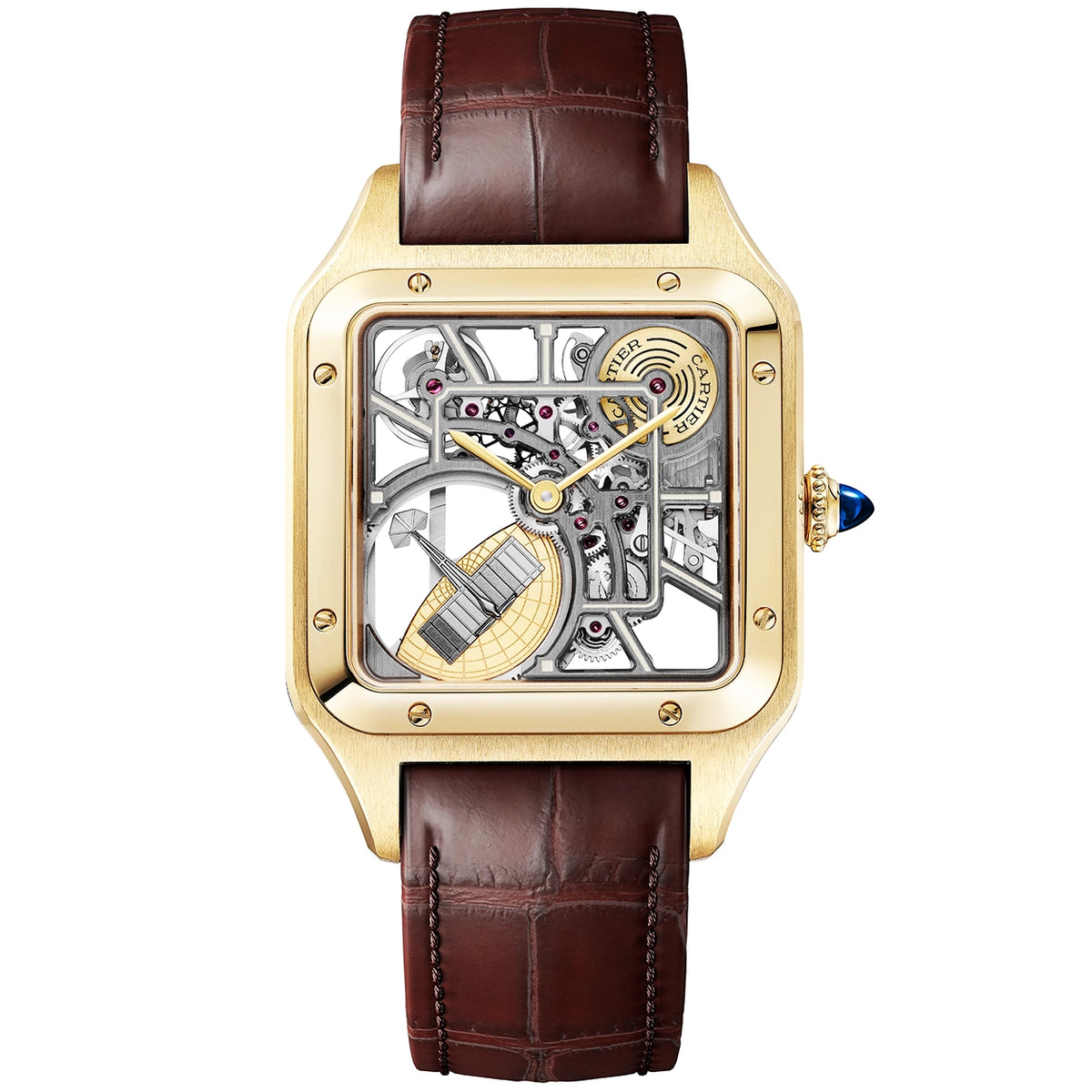 Cartier Santos-Dumont Large 18ct Yellow Gold Skeleton Dial Automatic Watch - Berry's Jewellers