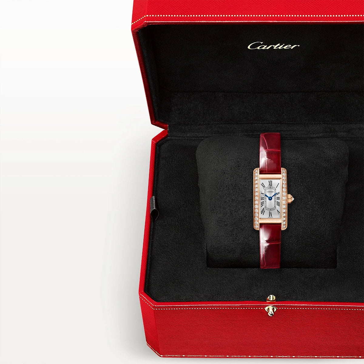 Cartier Tank Américaine Mini 18ct Rose Gold Diamond Bezel Strap Watch - Berry's Jewellers