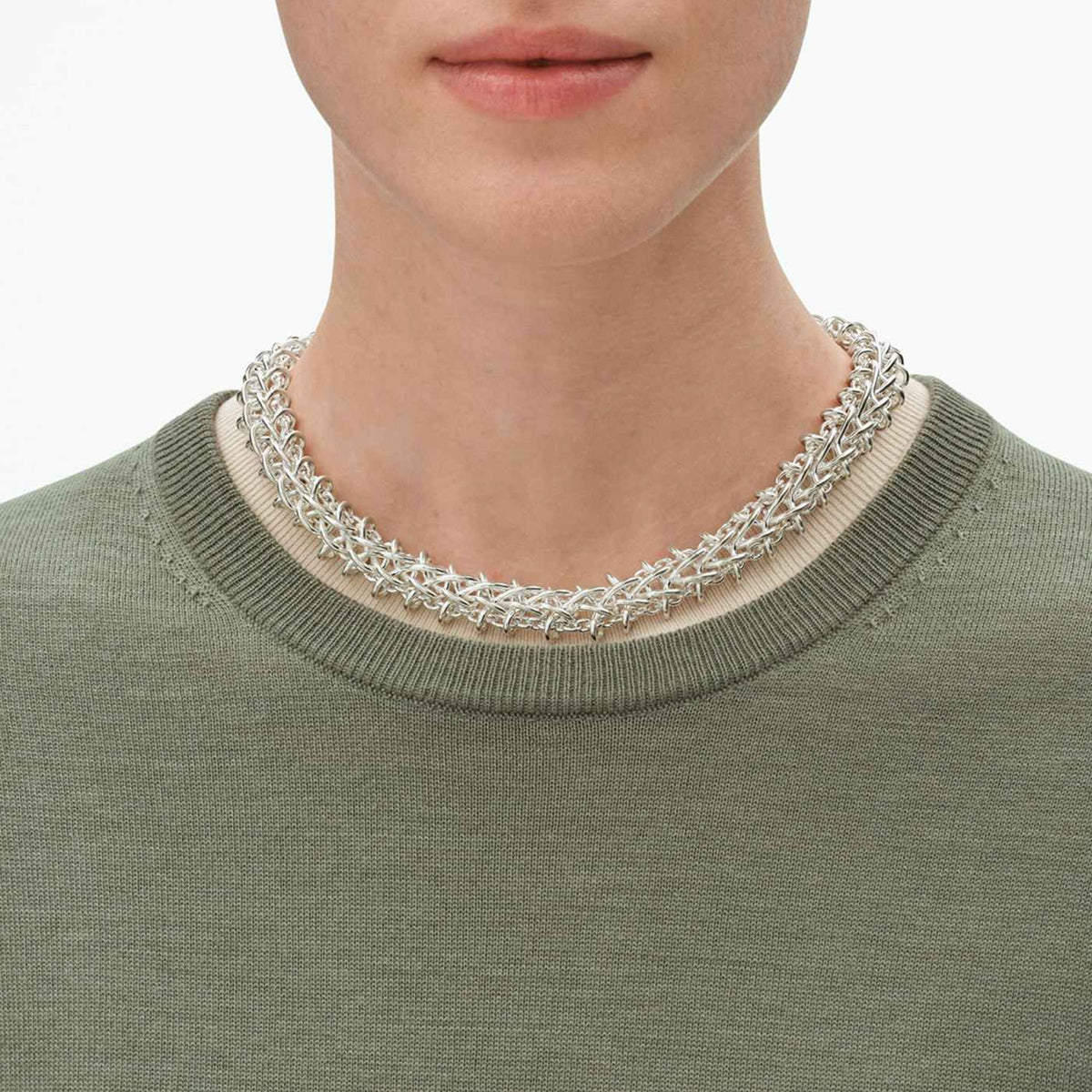 Weft Double Link Silver Necklace