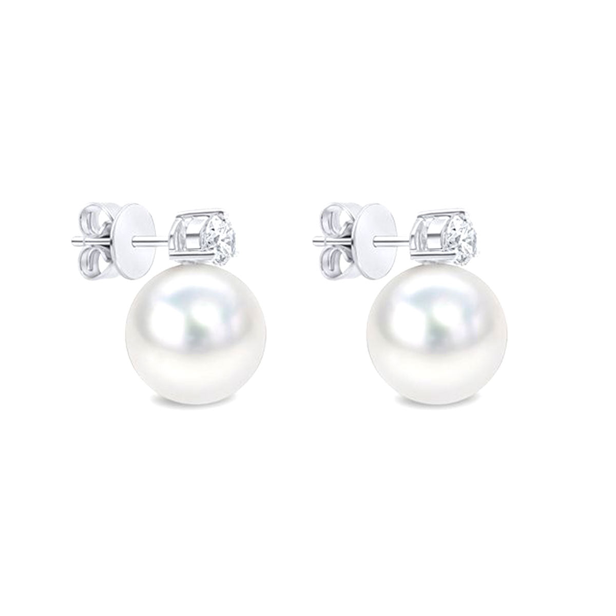 18ct White Gold AAA Akoya Pearl and Diamond Stud Earrings