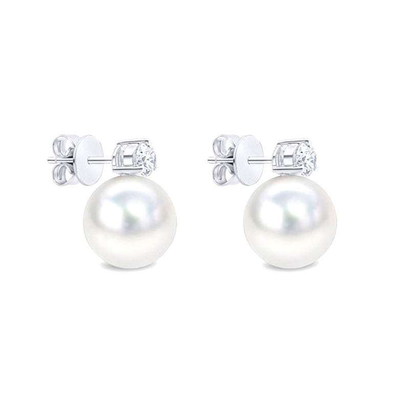 18ct White Gold AAA Akoya Pearl and Diamond Stud Earrings