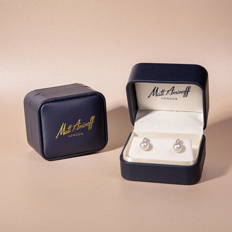 18ct White Gold AAA Akoya Pearl and Diamond Stud Earrings