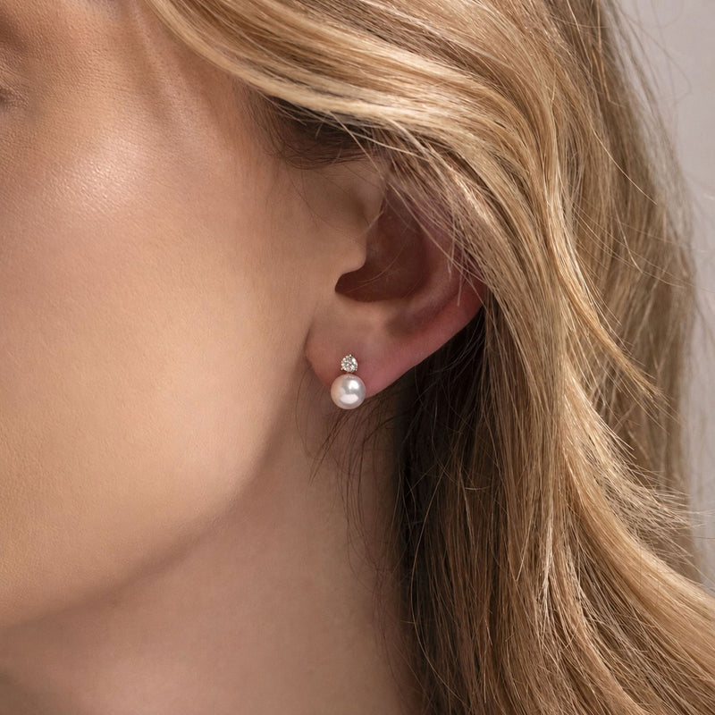 18ct White Gold AAA Akoya Pearl and Diamond Stud Earrings