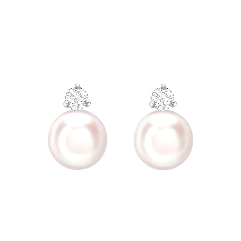 18ct White Gold AAA Akoya Pearl and Diamond Stud Earrings