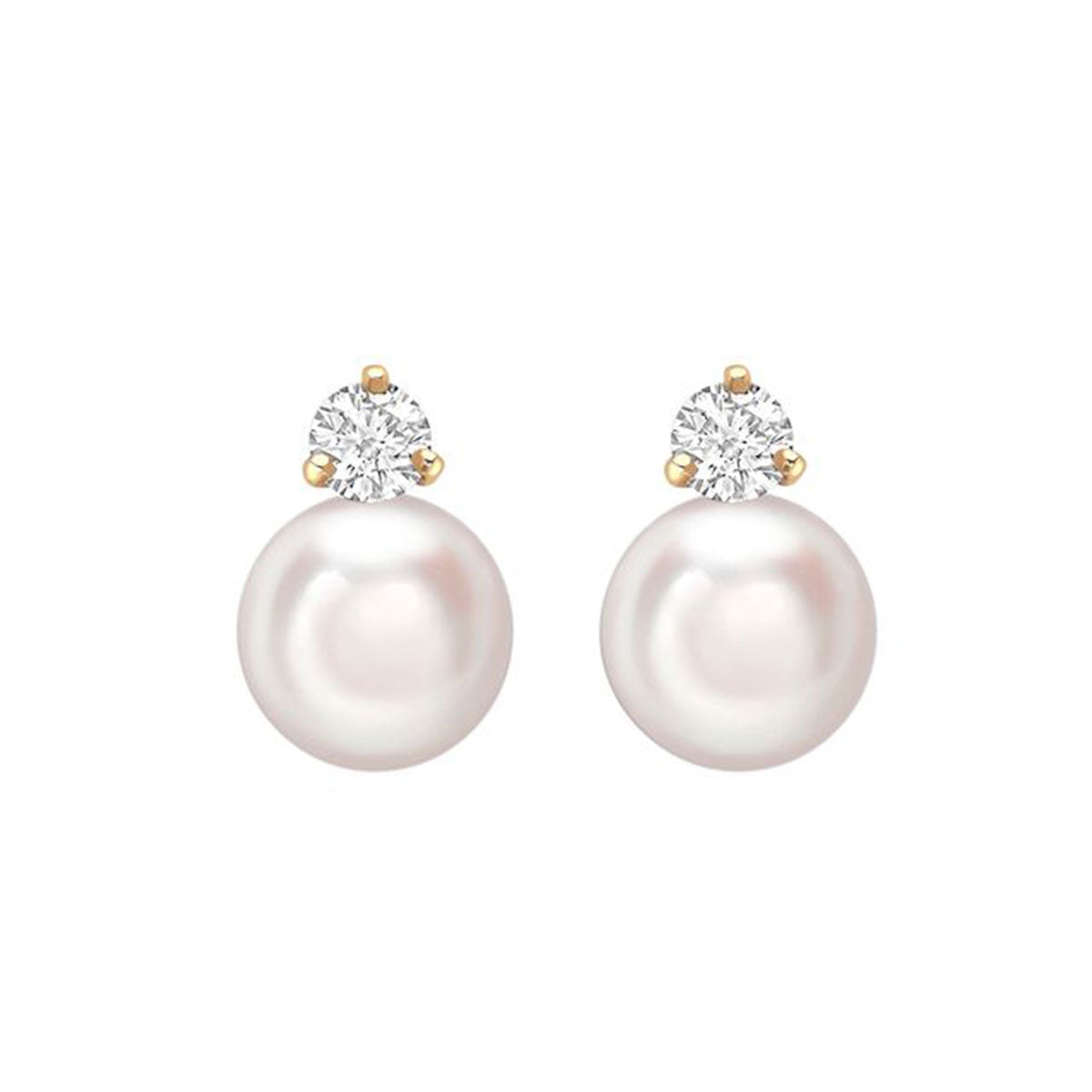 18ct Yellow Gold AAA Akoya Pearl and Diamond Stud Earrings