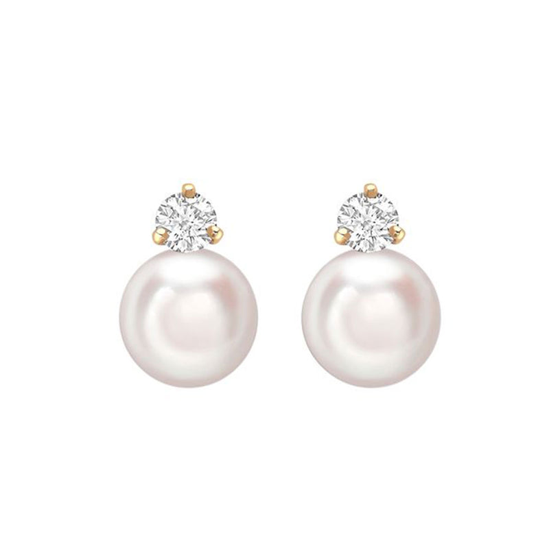 18ct Yellow Gold AAA Akoya Pearl and Diamond Stud Earrings